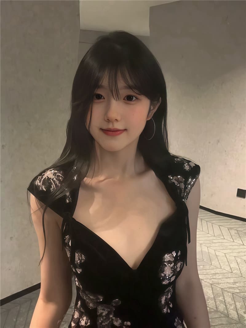 실사 둘째 머리카락 국풍 새로운 중식 핫걸 섹시함 행침 목 드레스 허리 수축 레이스 치마 상세 이미지 8