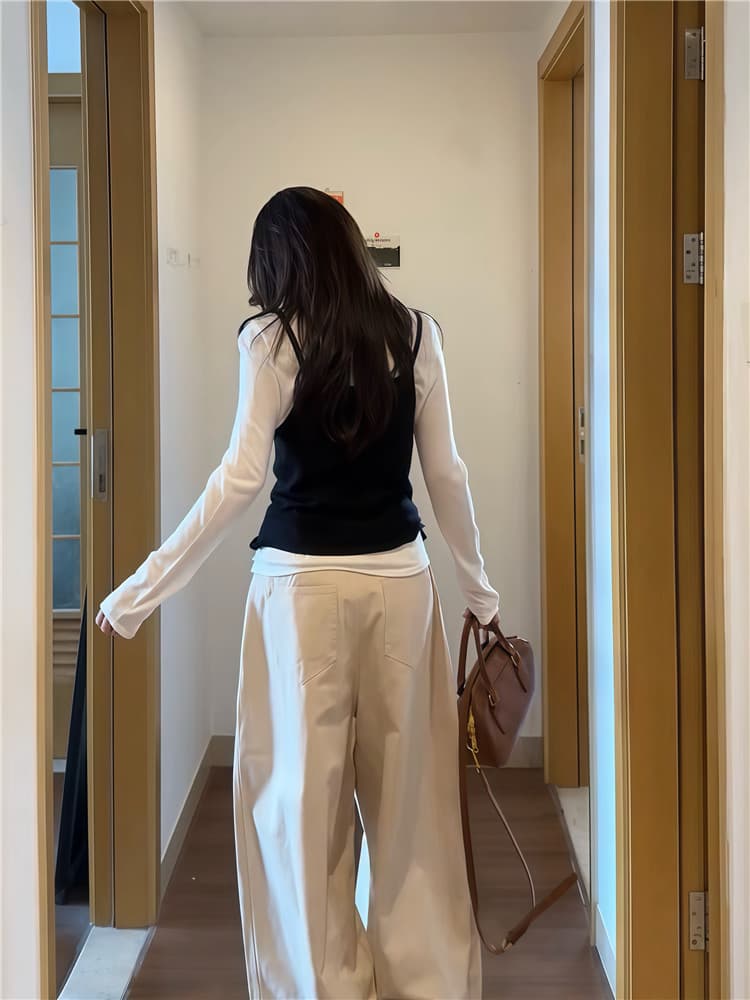 실사 둘째 머리카락 한 부서 느긋한 느슨함 센스 이른 가을 긴팔 티셔츠 사실 투피스 세트 상세 이미지 5