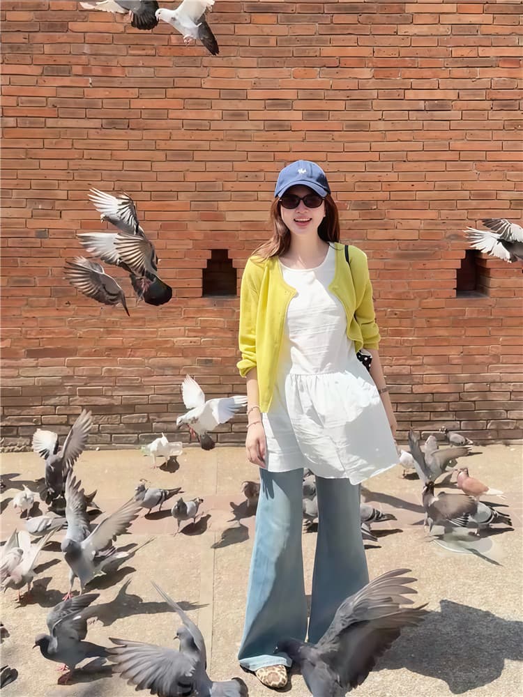 실사 둘째 머리카락 한국 스타일 루즈핏 민소매 자수 조끼 스커트 스택 착용 라운드 넥 니트 오픈 가디건 투피스 세트 상세 이미지 1
