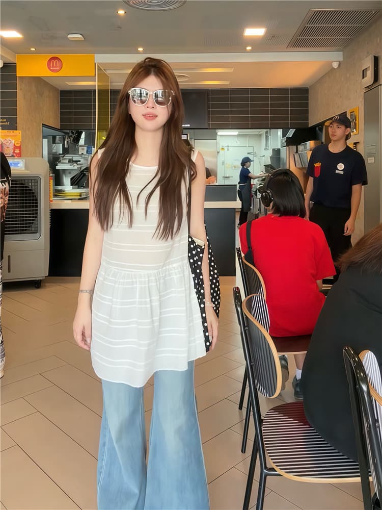 실사 둘째 머리카락 한국 스타일 루즈핏 민소매 자수 조끼 스커트 스택 착용 라운드 넥 니트 오픈 가디건 투피스 세트 상세 이미지 3