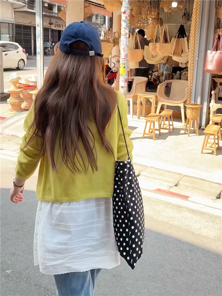 실사 둘째 머리카락 한국 스타일 루즈핏 민소매 자수 조끼 스커트 스택 착용 라운드 넥 니트 오픈 가디건 투피스 세트 상세 이미지 11