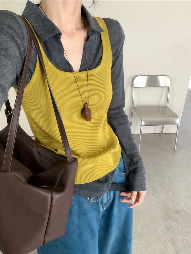 실사 둘째 머리카락 한 부서 몸매 가꾸기 슬림해 보이는 긴팔 티셔츠 캐주얼 배색 맨위 여성 투피스 세트 이미지 4