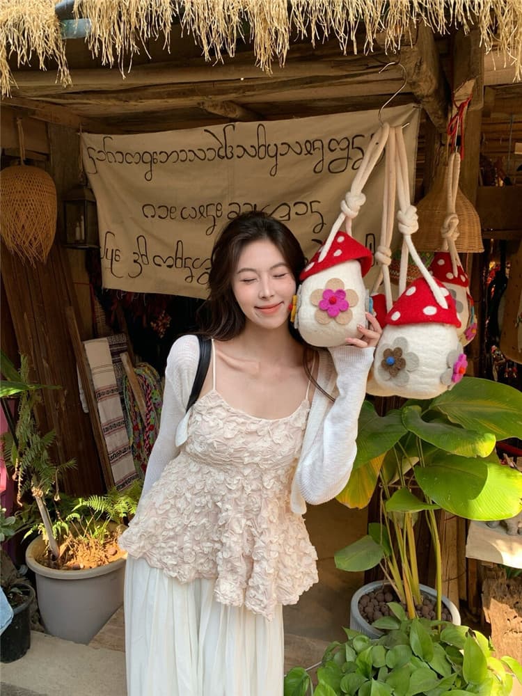실사 둘째 머리카락 부드러운 순수한 욕망 망사 꽃 인형 셔츠 캐미솔 얇은 스타일 쇼트 스타일 재킷 상세 이미지 2