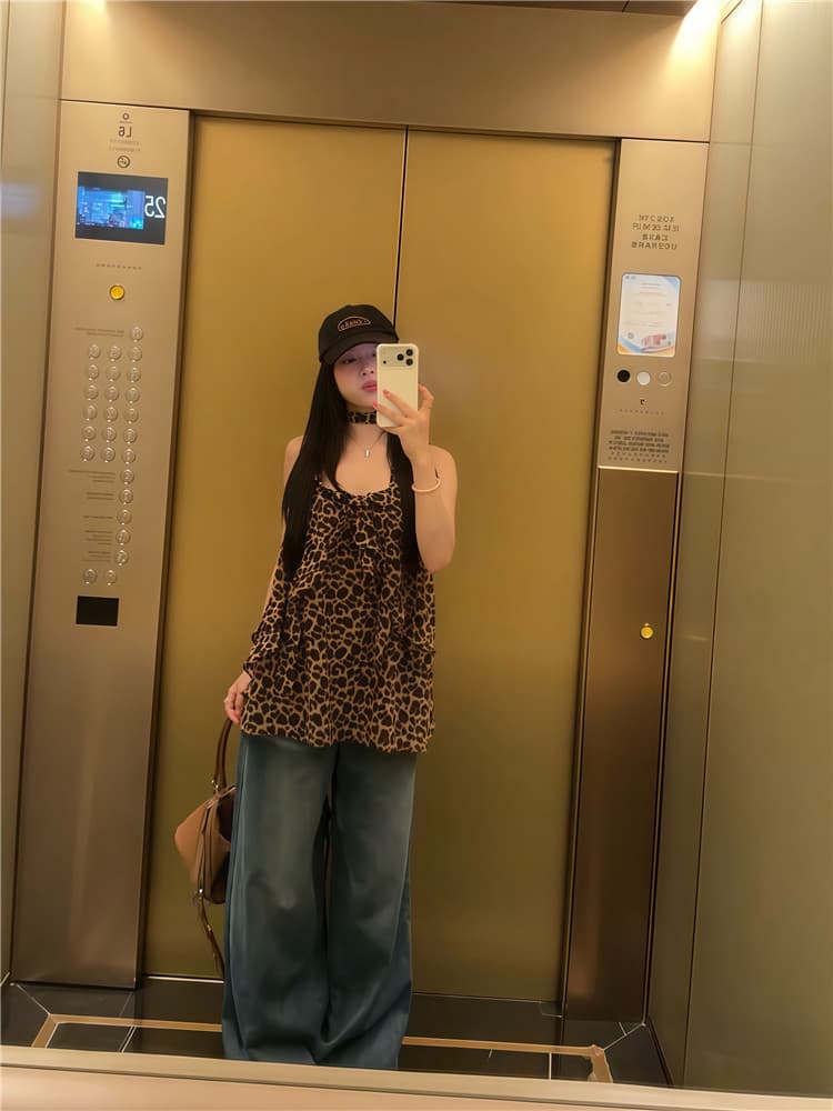 실사 한 부서 세련된 레이스 레오파드 무늬 캐미솔 상세 이미지 7