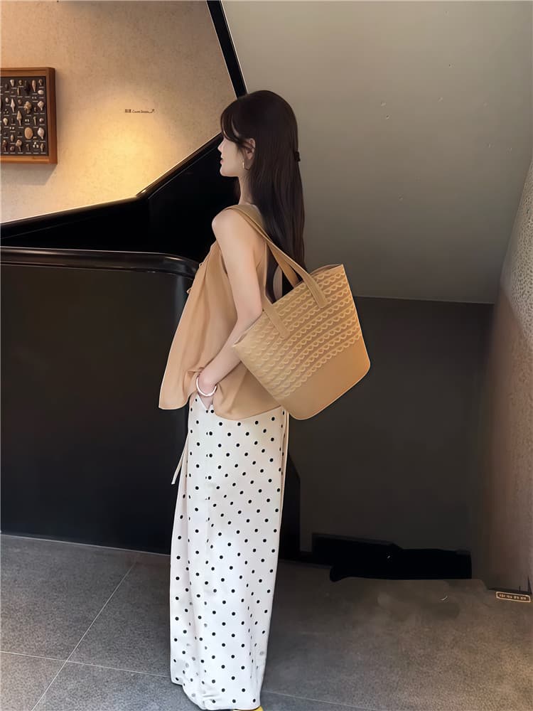 실사 한 부서 연령 감소 레이스업 민소매 슬립 작은 셔츠 스택 착용 투피스 조끼 도트 무늬 도루 센스 와이드 레그 팬츠 상세 이미지 9