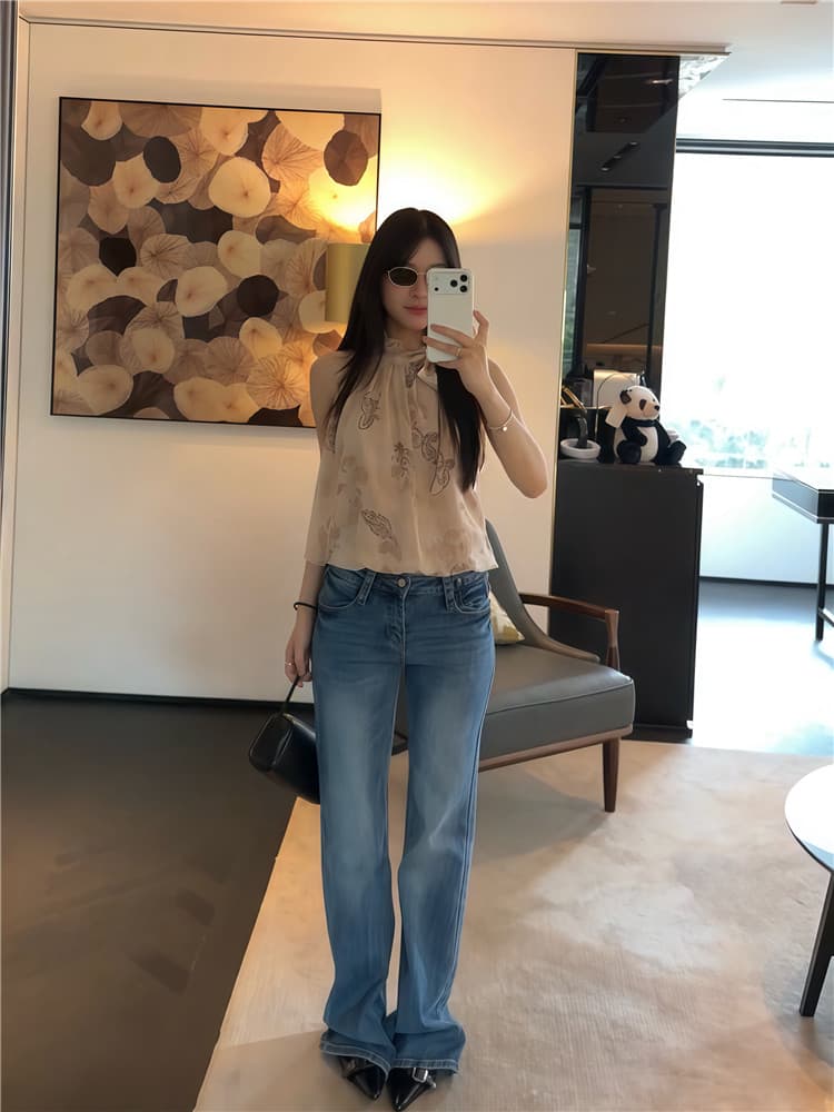 실사 행침 목 프린트 디자인 센스 프랑스식 휴가 바람 꽃밭 프린트 맨위 조끼 상세 이미지 6