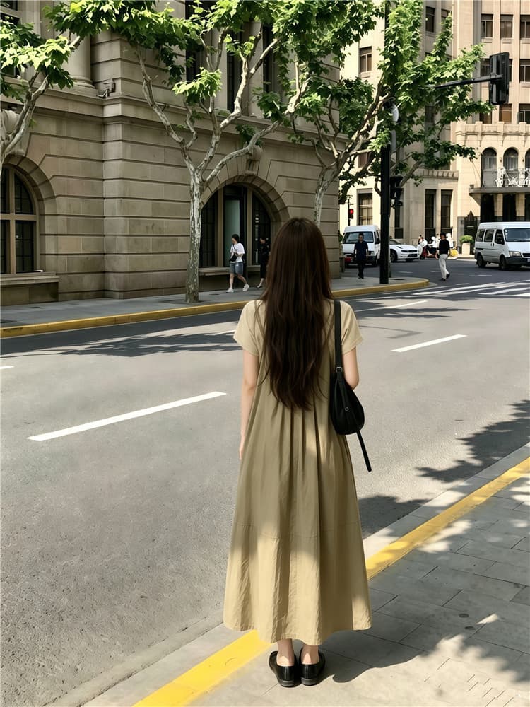 실사 한 부서 반팔 티셔츠 스택 착용 슬립 드레스 롱 스커트 보내기 스카프 3종 세트 상세 이미지 2