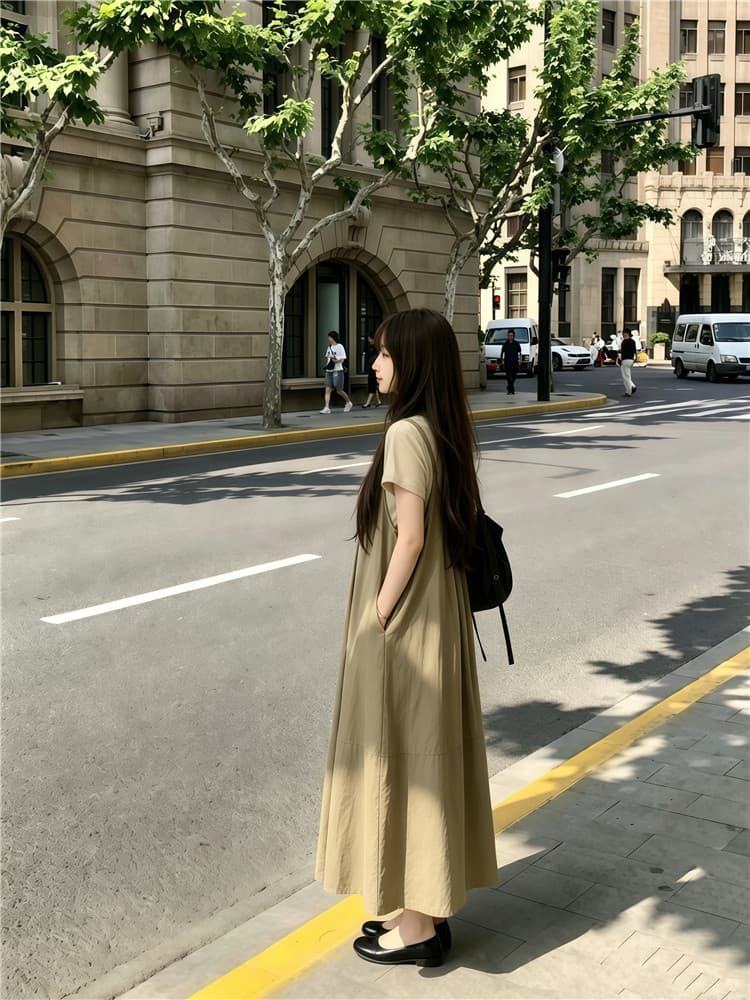 실사 한 부서 반팔 티셔츠 스택 착용 슬립 드레스 롱 스커트 보내기 스카프 3종 세트 상세 이미지 3