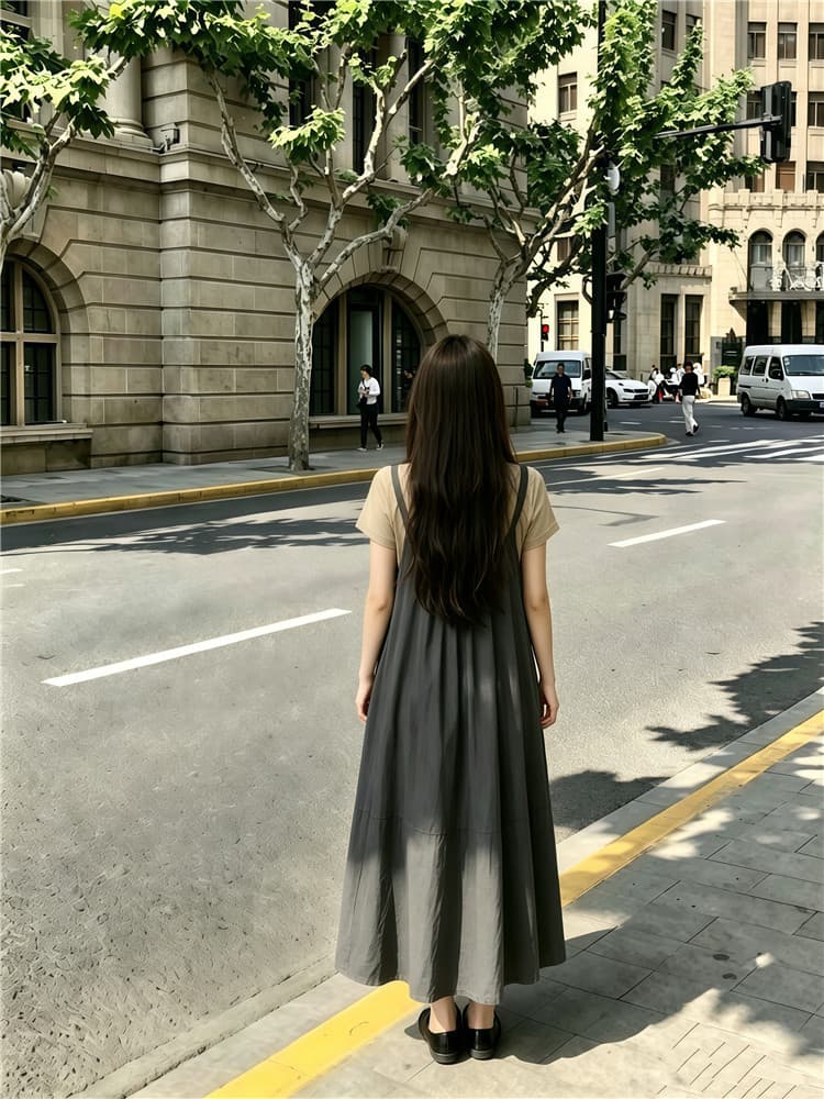 실사 한 부서 반팔 티셔츠 스택 착용 슬립 드레스 롱 스커트 보내기 스카프 3종 세트 상세 이미지 12