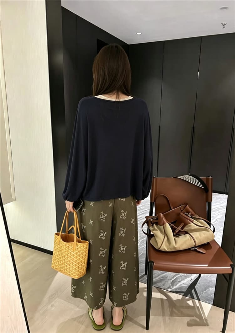 실사 한 부서 조끼 오픈 가디건 프린트 와이드 레그 팬츠 3종 세트 여름 자외선 차단 느긋한 바람 세트 상세 이미지 9