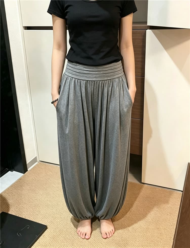 실사 둘째 머리카락 한 부서 작은 대중 허리 힙 Pleat 루즈핏 도루 센스 9부 바지 배기 바지 이미지 4