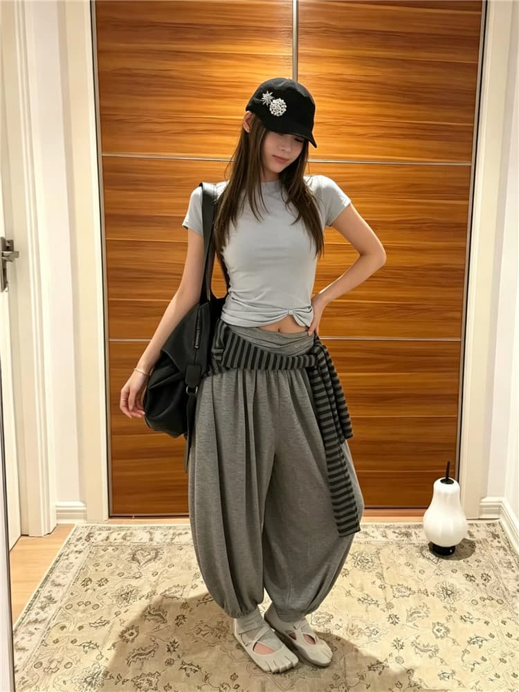 실사 둘째 머리카락 한 부서 작은 대중 허리 힙 Pleat 루즈핏 도루 센스 9부 바지 배기 바지 상세 이미지 2