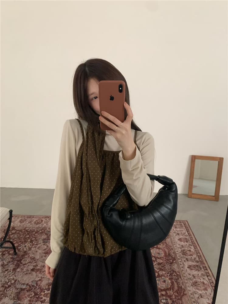 실사 도트 무늬 꽃밭 캐미솔 단색 긴팔 기본 셔츠 선물 스카프 3종 세트 상세 이미지 16