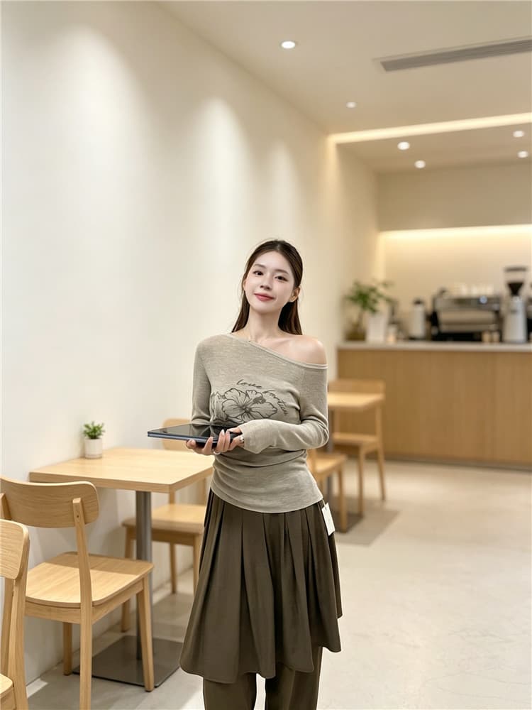 실사 아메리칸 레트로 라운드 넥 수 있습니다. 오프숄더 착용 멩 개 프린트 몸매 가꾸기 슬림해 보이는 맨위 니트 스웨터 상세 이미지 9