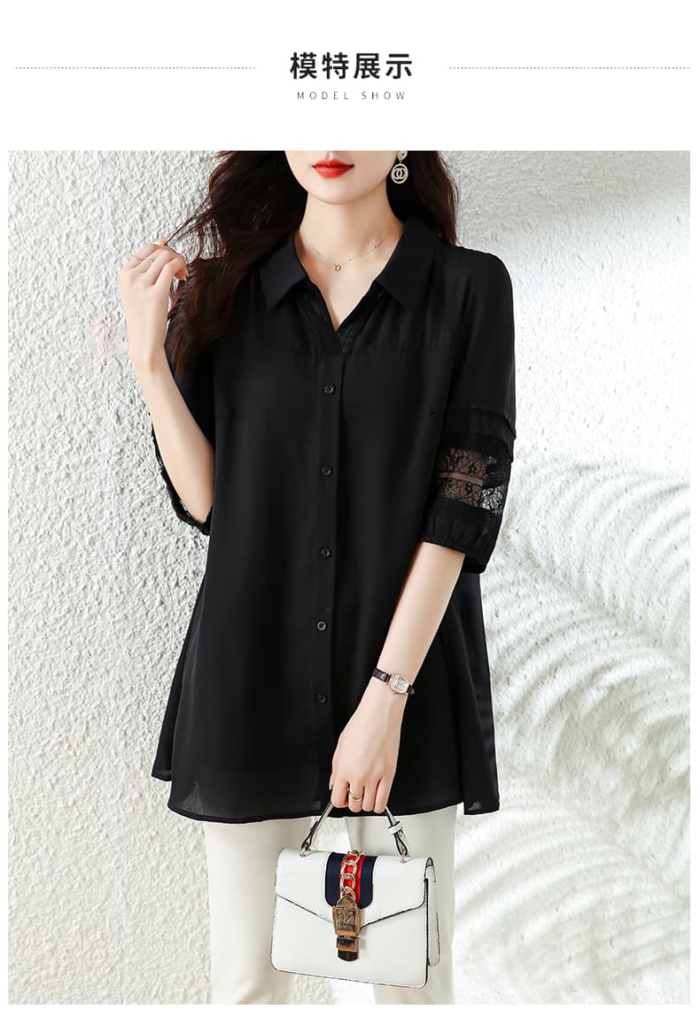 실사 l-5xl 여름 검정색 2026 조기 봄 여름 새로운 5 점 소매 여성 셔츠 패션 지방 mm 슬림해 보이는 맨위 상세 이미지 11