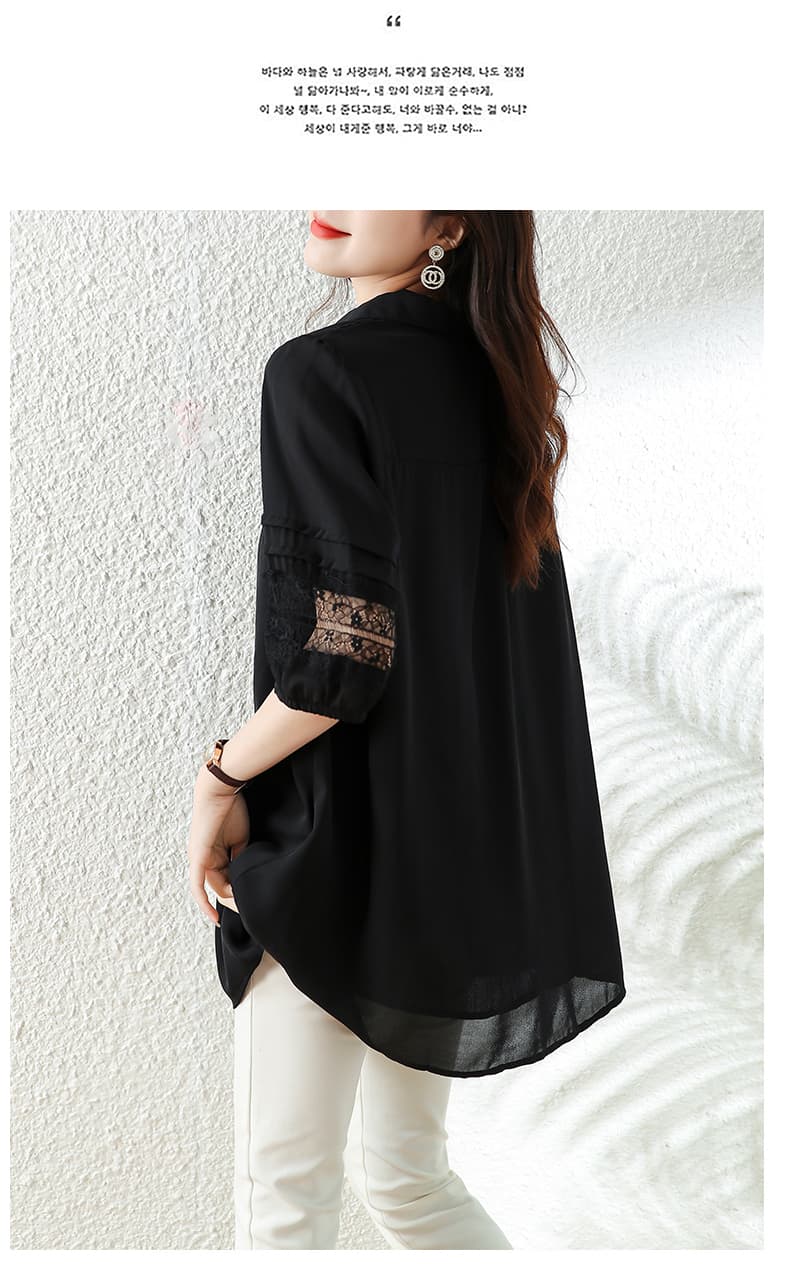 실사 l-5xl 여름 검정색 2026 조기 봄 여름 새로운 5 점 소매 여성 셔츠 패션 지방 mm 슬림해 보이는 맨위 상세 이미지 12