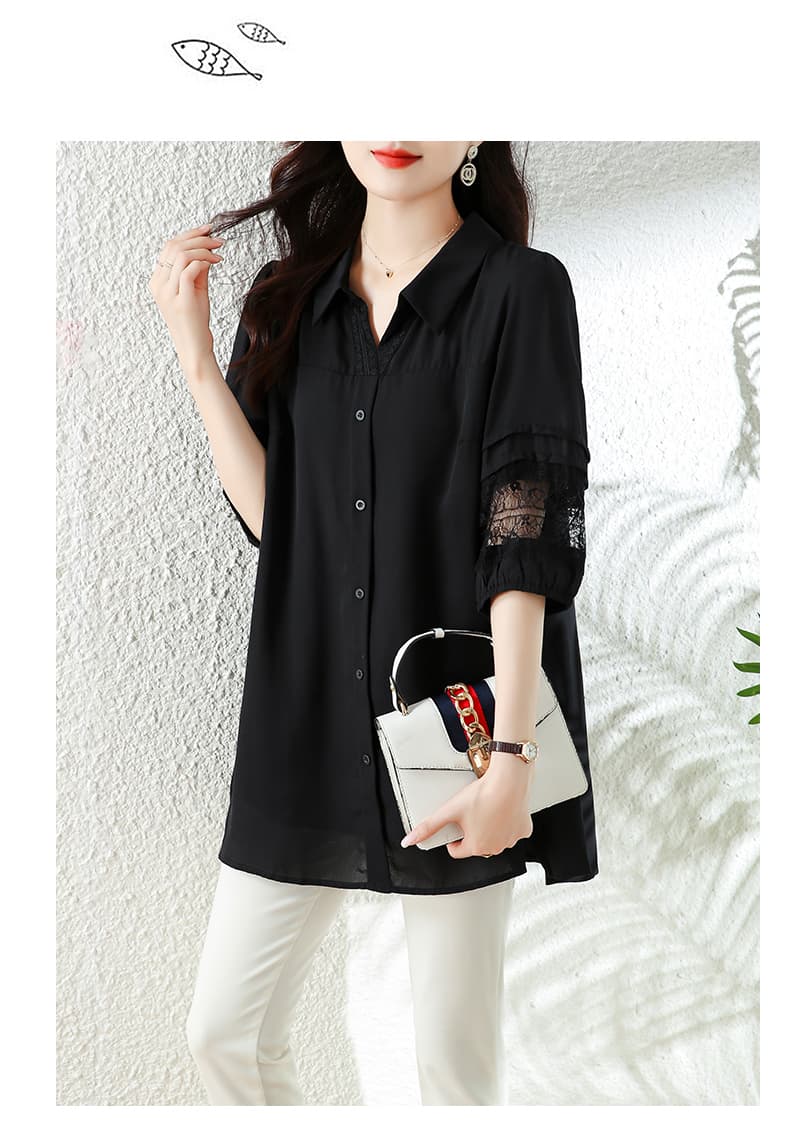 실사 l-5xl 여름 검정색 2026 조기 봄 여름 새로운 5 점 소매 여성 셔츠 패션 지방 mm 슬림해 보이는 맨위 상세 이미지 17