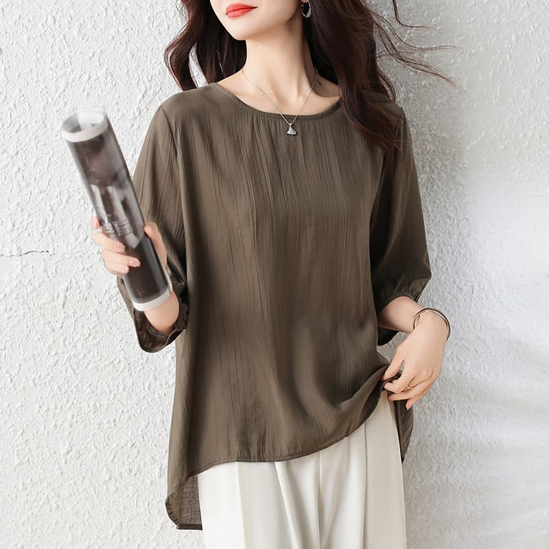 실사 있음 선적 l-5xl 여름 새로운 5 점 소매 여성 셔츠 패션 새로운 지방 mm 슬림해 보이는 맨위 이미지 2