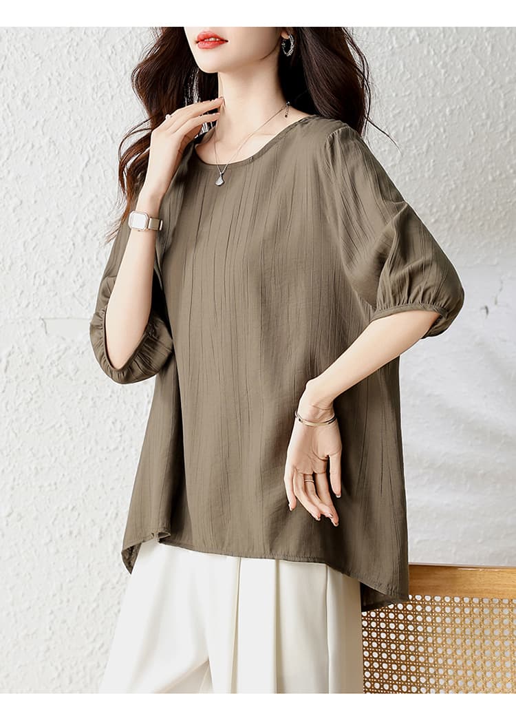 실사 있음 선적 l-5xl 여름 새로운 5 점 소매 여성 셔츠 패션 새로운 지방 mm 슬림해 보이는 맨위 상세 이미지 21