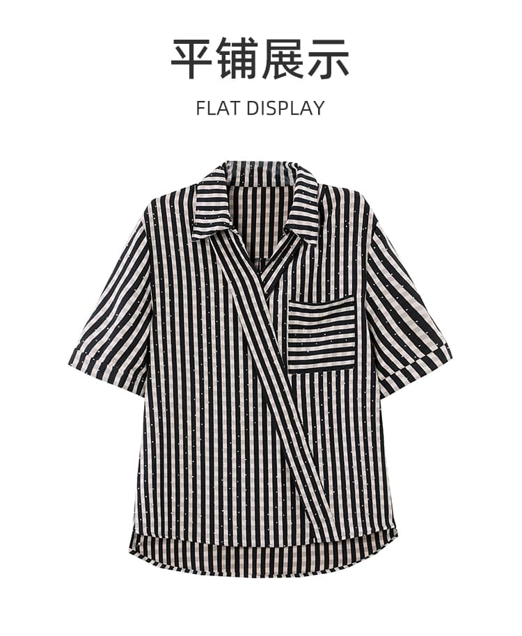 l-5xl 체크무늬 스트라이프 반팔 여성 셔츠 지방 mm 2026 새로운 여름 새로운 루즈핏 슬림해 보이는 표지 고기 맨위 상세 이미지 9
