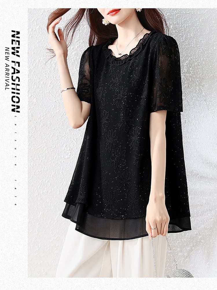 l-5xl 여름 빅 사이즈 여성 의류 반팔 품격 패션 얇은 스타일 루즈핏 슬림해 보이는 맨위 상세 이미지 14