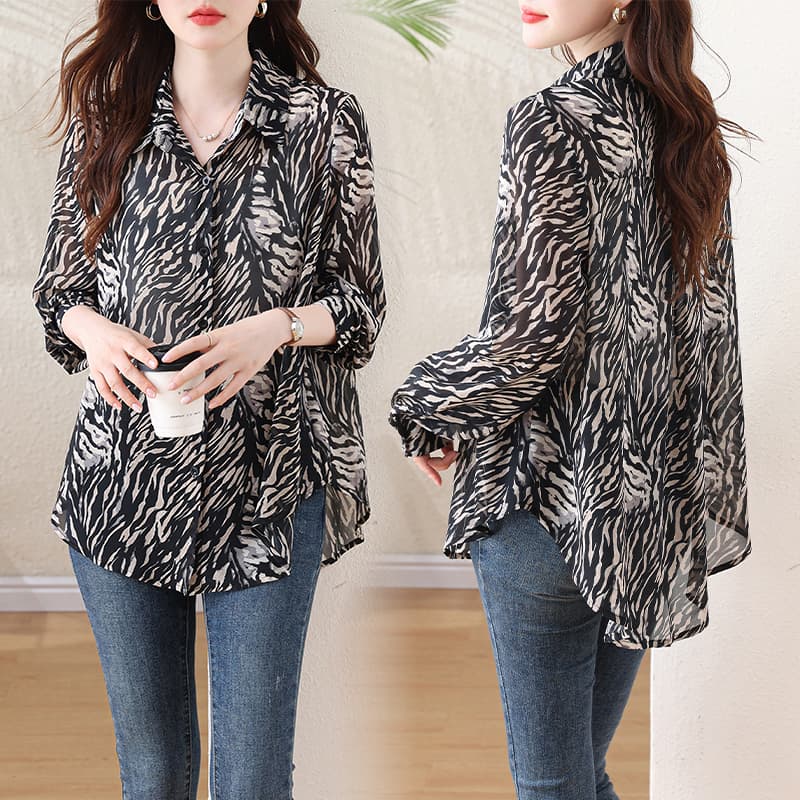 l-5xl 실사 빅 사이즈 품격 유럽 상품 긴팔 자외선 차단 셔츠 익스트림 제인 바람 얼룩말 곡물 디자인 센스 루즈핏 표지 고기 이미지 5