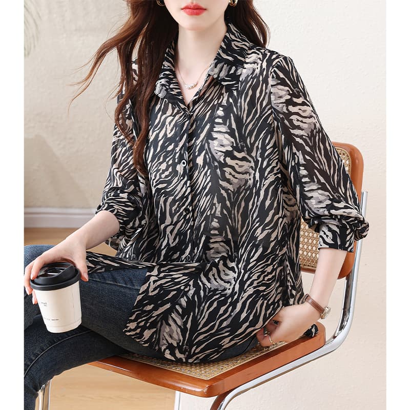 l-5xl 실사 빅 사이즈 품격 유럽 상품 긴팔 자외선 차단 셔츠 익스트림 제인 바람 얼룩말 곡물 디자인 센스 루즈핏 표지 고기 이미지 4