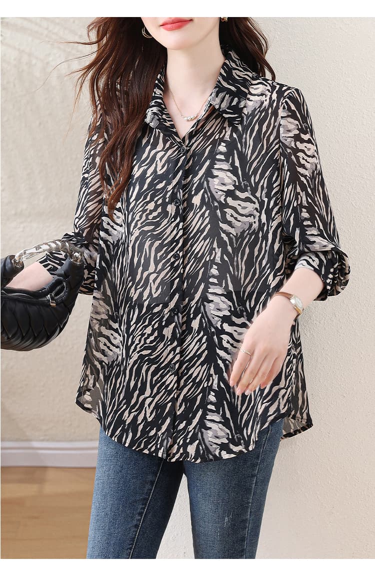 l-5xl 실사 빅 사이즈 품격 유럽 상품 긴팔 자외선 차단 셔츠 익스트림 제인 바람 얼룩말 곡물 디자인 센스 루즈핏 표지 고기 상세 이미지 4