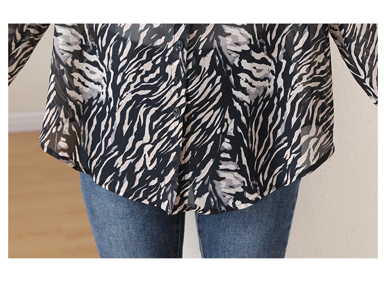 l-5xl 실사 빅 사이즈 품격 유럽 상품 긴팔 자외선 차단 셔츠 익스트림 제인 바람 얼룩말 곡물 디자인 센스 루즈핏 표지 고기 상세 이미지 23