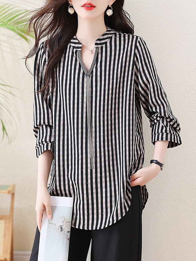 l-5xl 실사 빅 사이즈 여성 의류 품격 유럽 상품 긴팔 체크무늬 셔츠 익스트림 제인 디자인 센스 루즈핏 표지 고기 이미지 2
