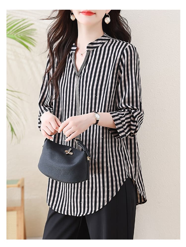 l-5xl 실사 빅 사이즈 여성 의류 품격 유럽 상품 긴팔 체크무늬 셔츠 익스트림 제인 디자인 센스 루즈핏 표지 고기 상세 이미지 13