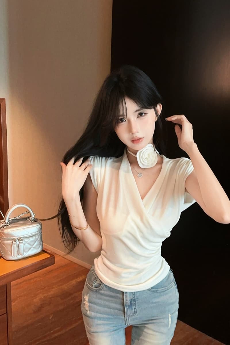 실사 정가 2026 순수한 욕망 핫걸 섹시함 둘 착용 맨위 여성 여름 디스플레이 몸 반팔 t Chic 아름다운 상세 이미지 5
