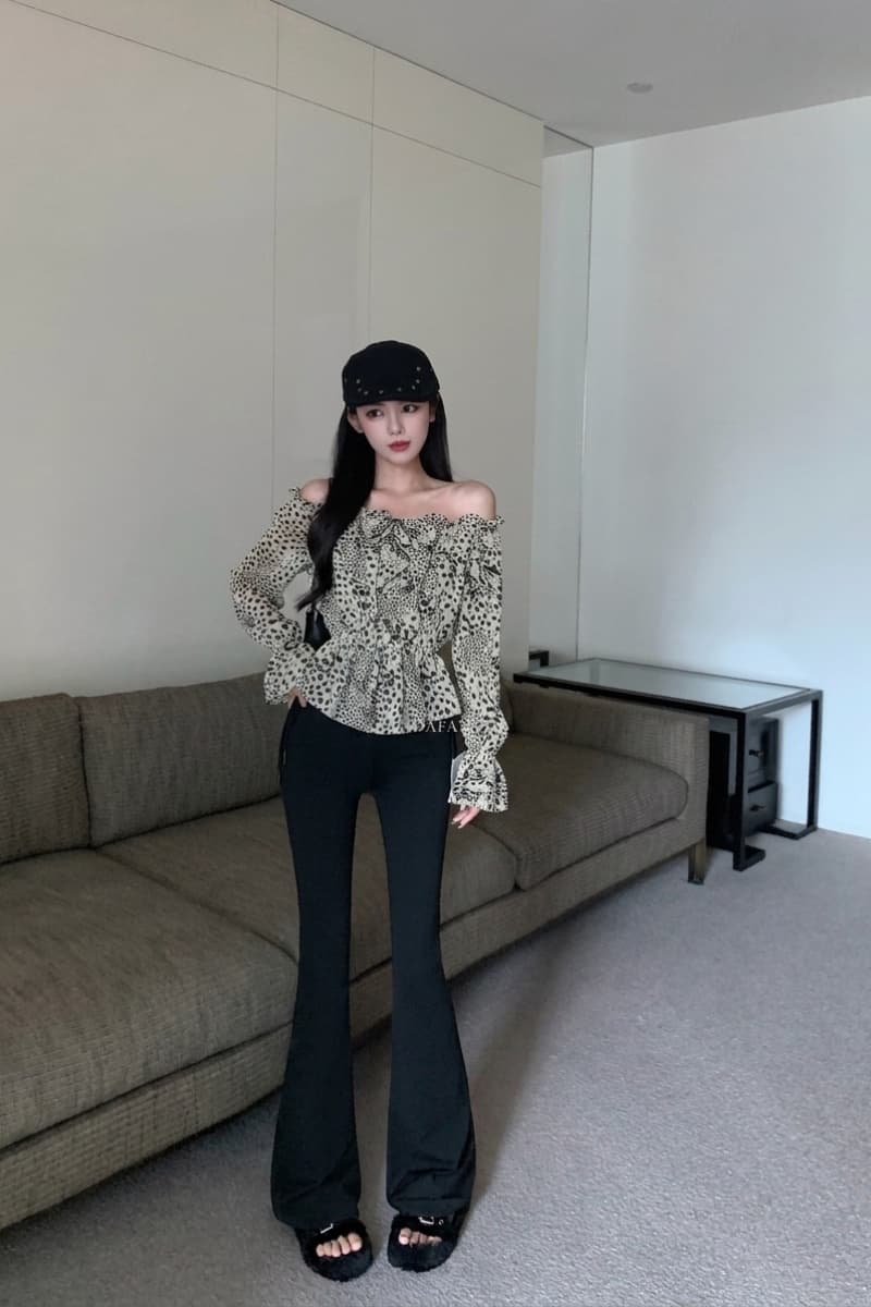 실사 정가 레오파드 무늬 오프숄더 쉬폰 블라우스 맨위 여성 가을 다용도 디자인 센스 프린트 맨위 상세 이미지 6