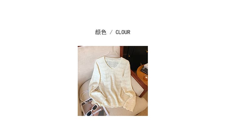 실사 이른 봄 새로운 빅 사이즈 슬림해 보이는 달콤함 부드러운 바람 u 칼라 고급 센스 나비 자카드 니트 스웨터 여성 상세 이미지 5