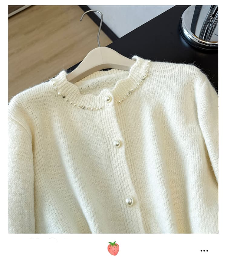 실사 빅 사이즈 무거운 작업 비즈 박기 홀로우 아웃 레이스 조각 니트 진주 버클 슬림해 보이는 따뜻한 부드럽다 찹쌀 오픈 가디건 스웨터 상세 이미지 8