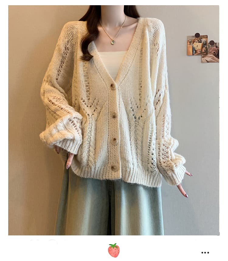실사 빅 사이즈 한 부서 외국 가스 도파민 홀로우 아웃 자수 색상 패션 연령 감소 긴팔 니트 오픈 가디건 상세 이미지 21