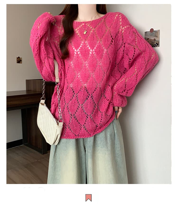 실사 빅 사이즈 봄 여름 새로운 외국 가스 슬림해 보이는 도파민 색상 패션 연령 감소 홀로우 아웃 긴팔 니트 맨위 상세 이미지 2