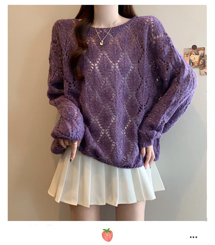 실사 빅 사이즈 봄 여름 새로운 외국 가스 슬림해 보이는 도파민 색상 패션 연령 감소 홀로우 아웃 긴팔 니트 맨위 상세 이미지 8