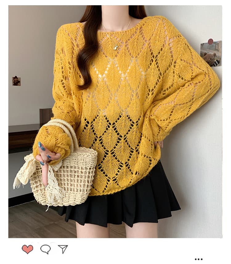 실사 빅 사이즈 봄 여름 새로운 외국 가스 슬림해 보이는 도파민 색상 패션 연령 감소 홀로우 아웃 긴팔 니트 맨위 상세 이미지 11