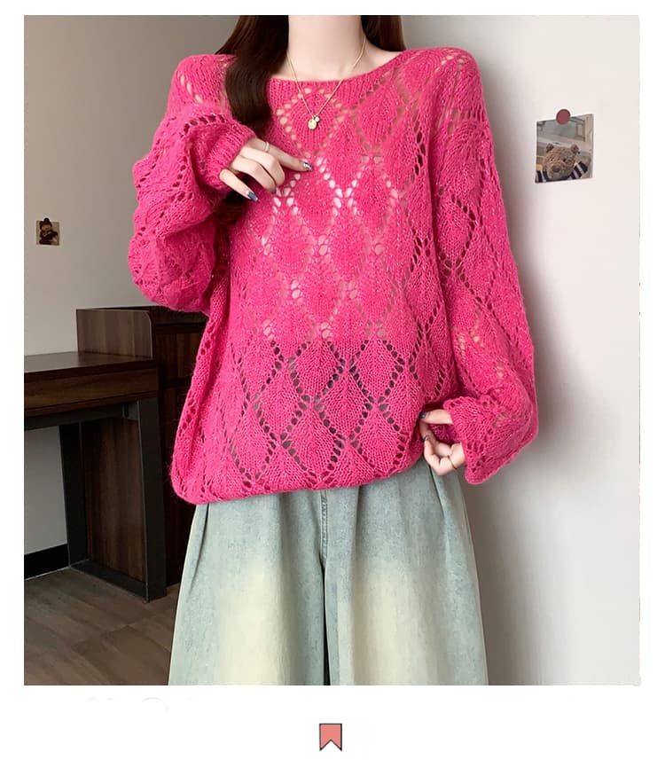 실사 빅 사이즈 봄 여름 새로운 외국 가스 슬림해 보이는 도파민 색상 패션 연령 감소 홀로우 아웃 긴팔 니트 맨위 상세 이미지 15