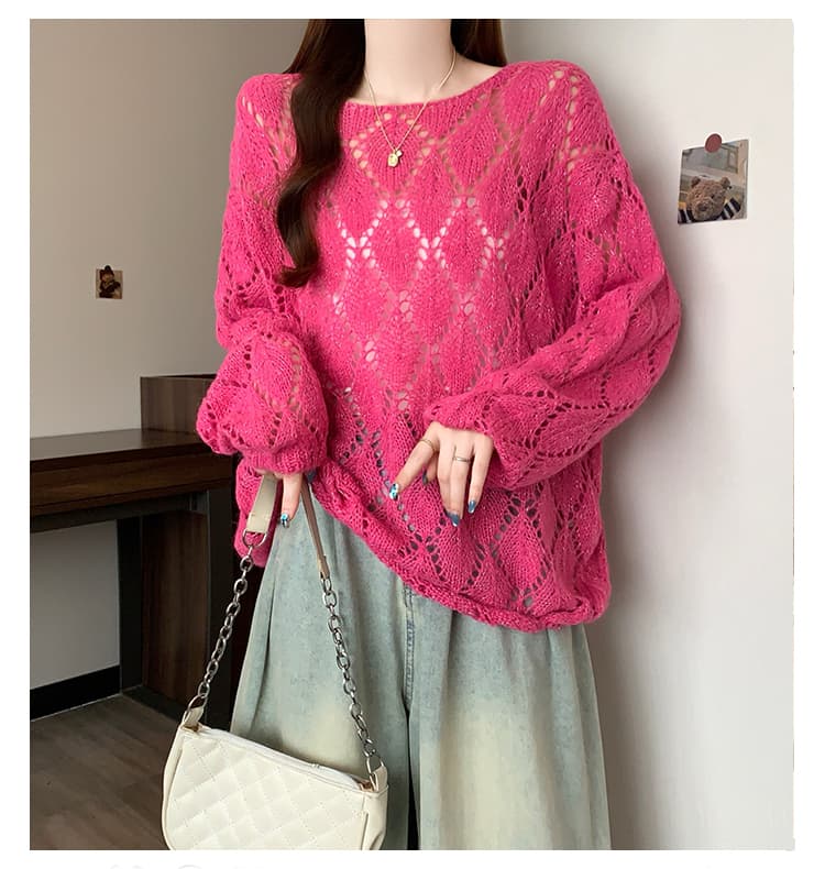 실사 빅 사이즈 봄 여름 새로운 외국 가스 슬림해 보이는 도파민 색상 패션 연령 감소 홀로우 아웃 긴팔 니트 맨위 상세 이미지 16