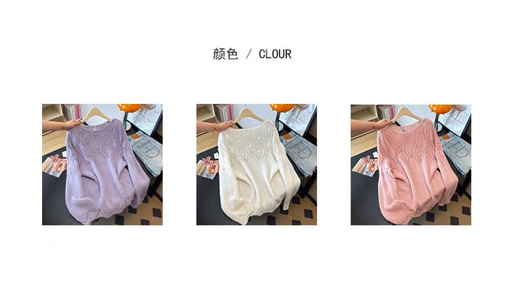 실사 빅 사이즈 한 부서 슬림해 보이는 외국 가스 홀로우 아웃 블라우스 자수 패션 연령 감소 긴팔 니트 얇은 스타일 풀오버 맨위 상세 이미지 5
