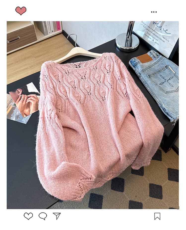 실사 빅 사이즈 한 부서 슬림해 보이는 외국 가스 홀로우 아웃 블라우스 자수 패션 연령 감소 긴팔 니트 얇은 스타일 풀오버 맨위 상세 이미지 12