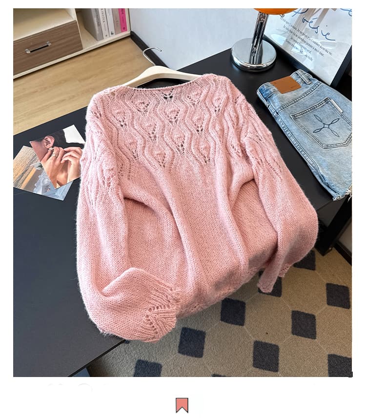 실사 빅 사이즈 한 부서 슬림해 보이는 외국 가스 홀로우 아웃 블라우스 자수 패션 연령 감소 긴팔 니트 얇은 스타일 풀오버 맨위 상세 이미지 13
