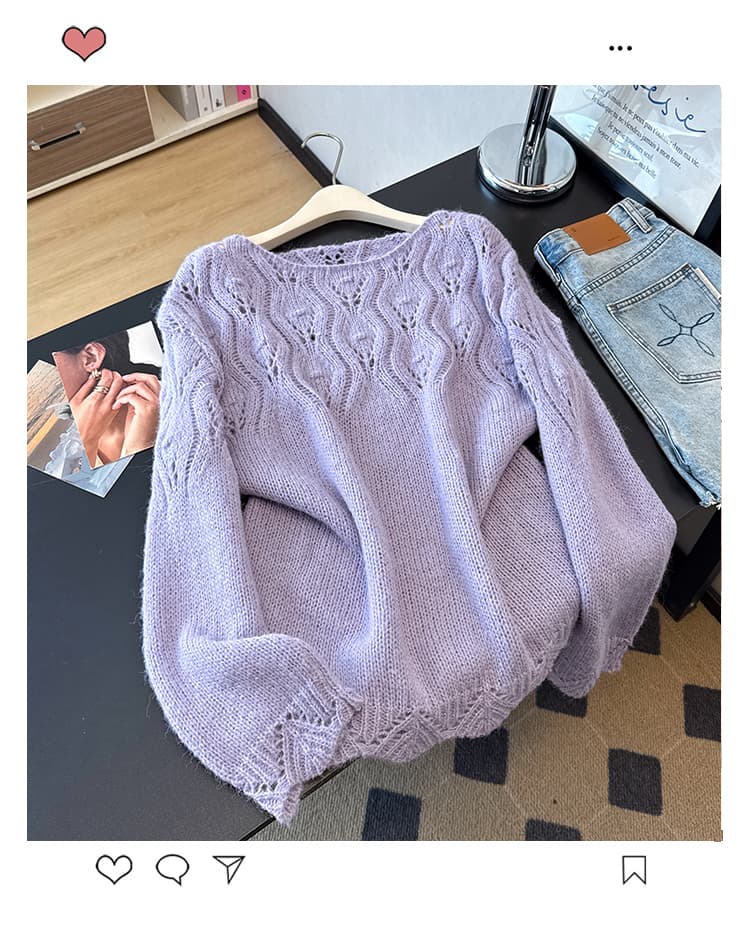 실사 빅 사이즈 한 부서 슬림해 보이는 외국 가스 홀로우 아웃 블라우스 자수 패션 연령 감소 긴팔 니트 얇은 스타일 풀오버 맨위 상세 이미지 20
