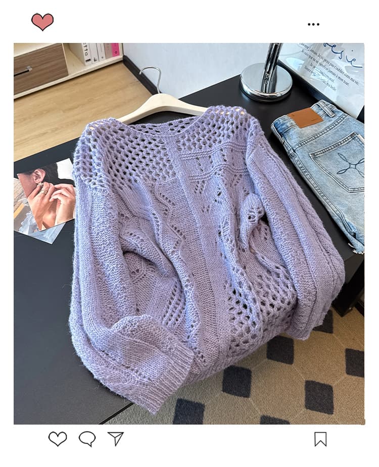 실사 빅 사이즈 이른 가을 새로운 한 부서 슬림해 보이는 외국 가스 홀로우 아웃 블라우스 자수 패션 연령 감소 니트 긴 소매 맨위 상세 이미지 11