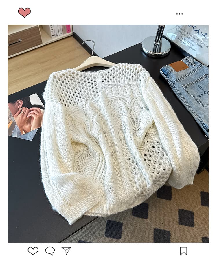 실사 빅 사이즈 이른 가을 새로운 한 부서 슬림해 보이는 외국 가스 홀로우 아웃 블라우스 자수 패션 연령 감소 니트 긴 소매 맨위 상세 이미지 19
