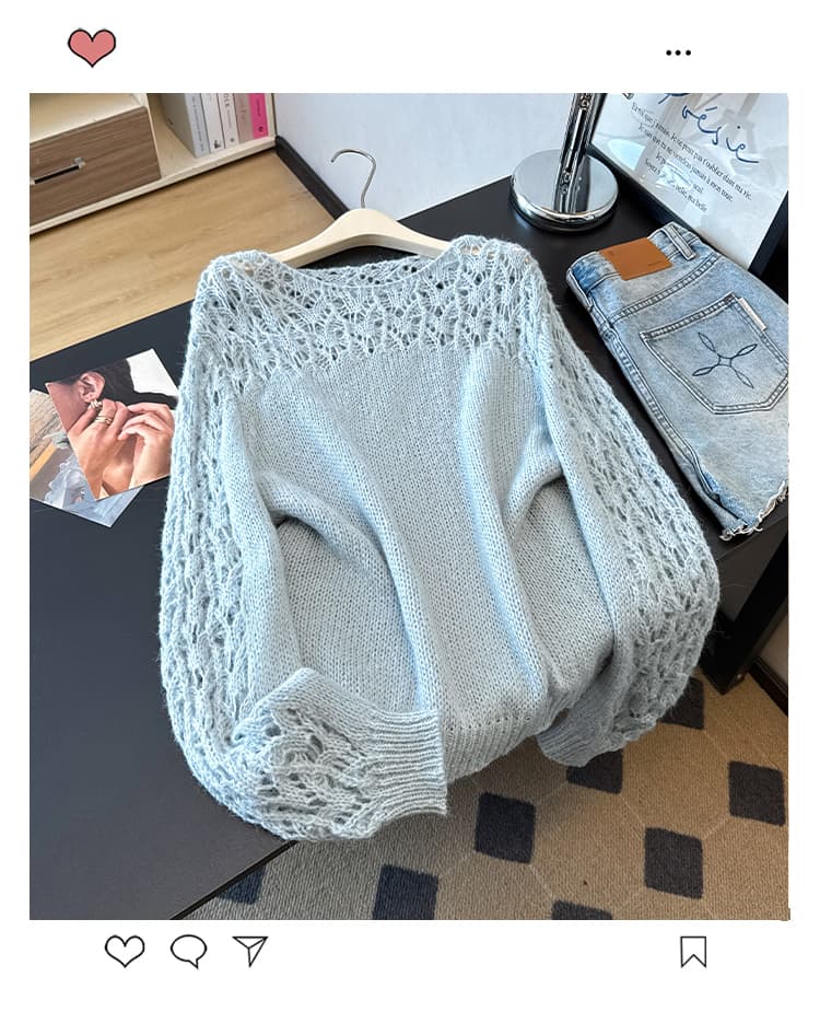 실사 빅 사이즈 가을 겨울 새로운 홀로우 아웃 자수 니트 느긋한 루즈핏 외국 가스 슬림해 보이는 패션 연령 감소 맨위 여성 상세 이미지 22