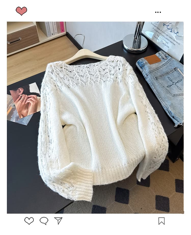 실사 빅 사이즈 가을 겨울 새로운 홀로우 아웃 자수 니트 느긋한 루즈핏 외국 가스 슬림해 보이는 패션 연령 감소 맨위 여성 상세 이미지 33