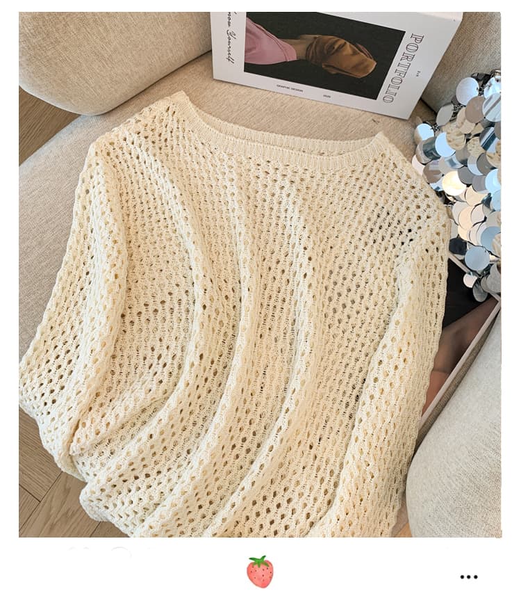 실사 빅 사이즈 외국 가스 슬림해 보이는 봄 여름 새로운 고급 센스 패션 연령 감소 루즈핏 홀로우 아웃 긴팔 니트 맨위 여성 상세 이미지 32